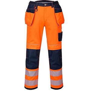 Portwest PW3 T501ONS36 Hoge zichtbaarheid werkbroek met holster, broeklengte: kort, kleur: oranje/navy, maat 36, oranje/marineblauw