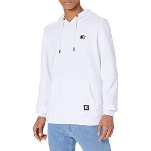 STARTER BLACK LABEL Essentials heren hoodie met geborduurd logo, patch op de zoom, hoodie en zak, maten S tot XXL, Wit