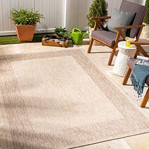 Surya Crete Modern outdoor tapijt voor binnen of buiten, voor tuin, terras, tuin, oosterse boho-stijl, gemakkelijk te reinigen, 160 x 213 cm, vanille en beige
