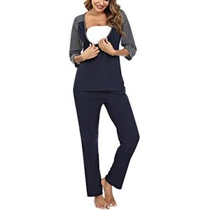 Doaraha Zwangerschaps- en verpleegkundige pyjama set voor vrouwen gestreepte halve mouwen pyjama zwangerschap borstvoeding T-shirt en broek katoen zwangerschap nachtkleding, Navy Blauw