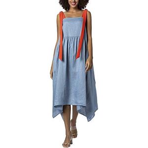 APART Fashion dames linnen jurk, lichtblauw/oranje