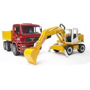 bruder 02751 - Man TGA kiepwagen met Liebherr graafmachine - 1:16, bouwplaats, bouwplaats, graafmachine, arbeider, bouwmachine, vrachtwagen, bestelwagen