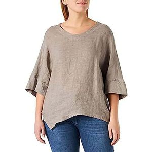 Bonateks, Bi-Material Top ronde hals met vleermuismouwen, 100% linnen, maat 40, Amerikaanse maat: L, top, woestijn, gemaakt in Italië, beige, 42, Beige