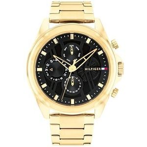 Tommy Hilfiger Multifunctioneel analoog kwartshorloge voor heren met goudkleurige roestvrijstalen band - 1710658, zwart, Zwart