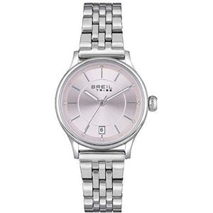 BREIL - Rond dameshorloge met eenkleurige wijzerplaat en horlogekast van staal, collectie Classiy, zilver-roze, Taglia unica, armband