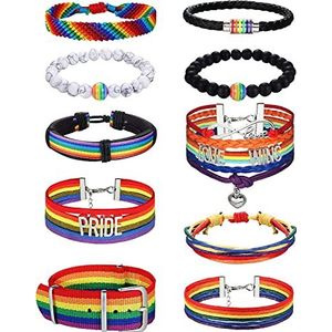 LOLIAS 10 stuks Pride Armbanden Pride LGBTQ Regenboog Armband LGBTQ Gay & Lesbian Accessoires Handgemaakte Kralen Geweven Armbanden Pride Maand Geschenken Trots Sieraden Verstelbaar, Nylon, Nylon Stof