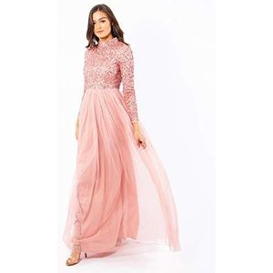 Maya Deluxe Maya Blossom Roze Hoge Hals Embellished Maxi Jurk Bruidsmeisjesjurk Dames Roze Bloem 36, Roze bloem