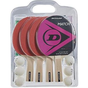Dunlop Match 4-speler tafeltennis set met 4 rackets, 6 ballen en net