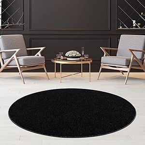 Fashion4Home Woonkamer effen tapijt - Effen tapijt voor kinderkamer, slaapkamer, kantoor, hal en keuken - laagpolig tapijt antraciet/zwart. Afmetingen: 160 cm rond