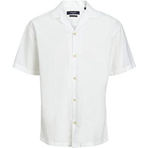 Jack & Jones Jprblusummer Linen Resort Shirt S/S Sn Herenhemd, Wit/pasvorm: losse pasvorm