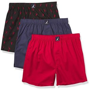 Nautica Set van 3 boxershorts voor heren, katoen, geweven, Nautica rood/caban/kreeft-zwart, L, Nautica Rood/caban/zwarte kreeft