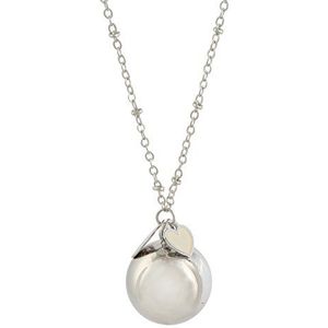 Camanello Angel Call Mexicaanse Bola gerhodineerd zilver met ketting 100 cm wit hart