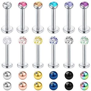 Piercings, 5 paar (10 stuks), 16 G roestvrij staal, labret, monroe, lip, ring, tragus, helix, oor, stud, 6-14 mm, Lak Roestvrij staal