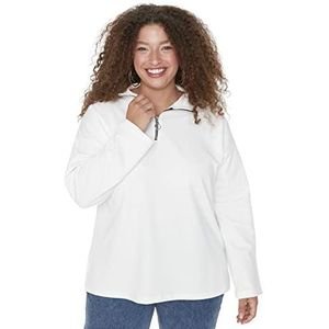 TRENDYOL Sweat à col polo tricoté pour femme - Coupe droite - Grande taille, ecru, XL
