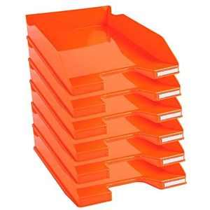 Exacompta - Ref. 113288D - Set met 6 brievenbakjes COMBO MIDI - Afmetingen 34,6 x 25,5 x 6,5 cm - voor documenten in A4-formaat - kleur Tangerine glanzend