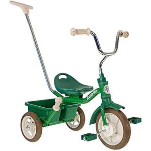 Italtrike - Passenger driewieler - 10 inch - met kuip en handrem - Zadel met rugleuning, verstelbaar in 3 standen - Ouderstok - Vanaf 2 jaar - Vintage look - Kleur groen