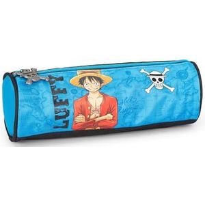 One Piece - Officiële One Piece schooltas, lichte en compacte tas, gemakkelijk mee te nemen en op te bergen in de rugzak, met praktische ritssluiting, 8 x 22 x 8 cm, blauw en zwart,, Meerkleurig, Eén