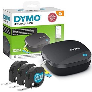 DYMO LetraTag 200B Bluetooth-labelprinter, compacte labelprinter, maakt verbinding met iOS en Android met draadloze Bluetooth-technologie, bevat 3 labelbanden