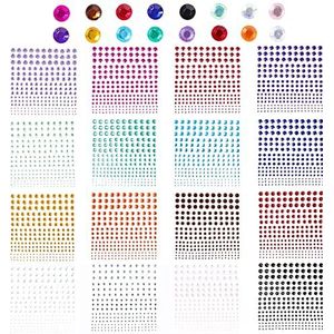AiQInu 3600 stuks strasssteentjes, zelfklevend, 16 kleuren, 2/3/4/5/6 mm, verschillende maten, doe-het-zelf, strasskralen voor doe-het-zelf wenskaarten, gezicht, nagels