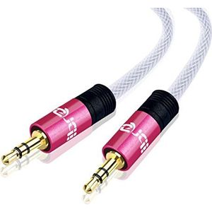IBRA Aux-kabel, 2 m, 3,5 mm, audiokabel, stereo, premium – voor Beats koptelefoon, smartphone, MP3-speler, huis/auto enz. – roze
