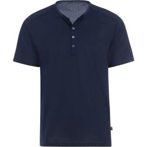 Trigema Heren T-shirt met knoopsluiting van luxe katoen, Navy Blauw