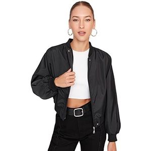 TRENDYOL Trendyol Oversized bomberjack voor dames, effen geweven stof, winterjas, damesmantel (1 stuk), zwart.