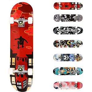 WeSkate Skateboard voor beginners, 81 x 20 cm, compleet skateboard, 7-laags, dubbele kickconcaaf, skateboard, antislip, PU-wielen, voor kinderen en jongeren (rood)