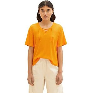 TOM TAILOR Denim T-shirt pour femme avec nouage au niveau du col, 31684 - Orange mangue brillante, L