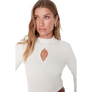 Trendyol Chemisier en tricot à col montant pour femme Coupe ajustée, ecru, L