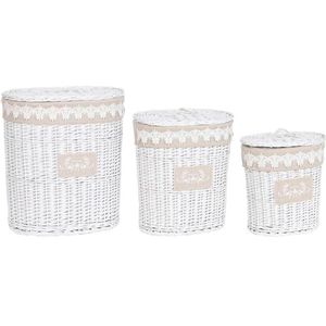 Home ESPRIT Wasmand, wit, beige, wilgenhout, 49 x 36 x 55 cm, 3 stuks