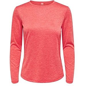 ONLY Onpivy Ls On Train Tee Sportshirt voor dames, Sun Kissed Coral/Detail:Melange W Bittersweet