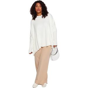 Trendyol FeMan Pull basique à col rond pour femme, coupe décontractée, écru, taille 2XL, ecru, XXL grande taille