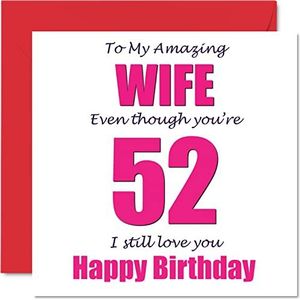 Grappige verjaardagskaart voor vrouwen voor 52e verjaardag, 52 kaarten met opschrift ""I Still Love You"", verjaardagskaart voor vrouwen, echtgenoot, 50 bananen, 145 mm x 145 mm