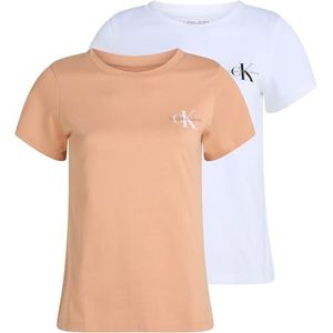 CK JEANS Lot de 2 t-shirts monologo slim pour femme J20J219734, rose (corail poussiéreux/blanc brillant), taille XS, Rose (corail poussiéreux/blanc brillant), XS
