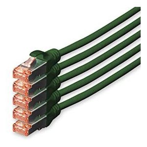 DIGITUS LAN-kabel Cat 6-10 m - 5 stuks - RJ45 netwerkkabel - S/FTP afgeschermd - compatibel met Cat 6A & Cat 7 - groen