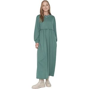 Trendyol Damesjurk voor dames, maxi-standaard, ronde hals, gebreide jurk, Groen