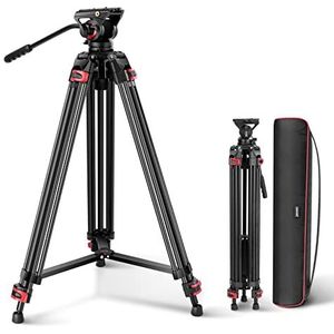 NEEWER GM88 74 inch Pro videostatief met vloeiende kop, robuust aluminium met 360° draaibare kop en 160° kantelbare kop, QR-plaat compatibel met Manfrotto 501, diameter 75 mm