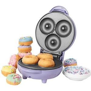 Petra PT4698PPVDEEU7 Elektrische mini-donutmachine, apparaat voor doughnuts, 3 kleine donuts, 550 W, gemakkelijk te reinigen en anti-aanbaklaag, ontbijtdonuts, pastelpaars