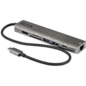 StarTech.com USB C Multiport Adapter - USB-C naar HDMI 2.0 4K 60Hz 100W Power Delivery Pass-through, SD/MicroSD, USB 3.0 hub met 2 poorten, GbE - Mini USB Type-C docking station - aangesloten kabel