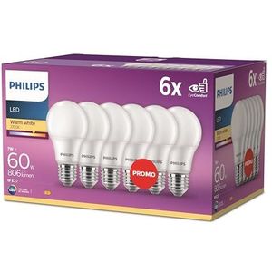 Philips LED Classic E27 lampen 6 stuks (60 W), matte LED-lampen met warm wit licht, energiebesparende lampen met lange levensduur, nieuwe generatie