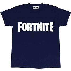 Fortnite Heren T-shirt met ronde hals, logo-print, 100% katoen, officieel gelicentieerd product, maten S tot 5XL, Navy Blauw