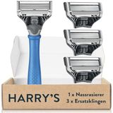 Harry's Nat scheerapparaat voor heren, scheerset met blauwe handgreep, 3 reservemesjes voor scheerapparaten, scheermesjes, scheermesjes voor heren, scheermesjes voor heren, scheermesjes voor heren
