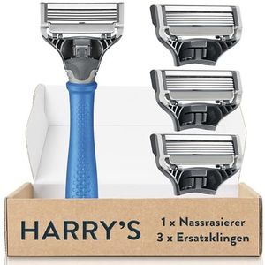 Harry's Nat scheerapparaat voor heren, scheerset met blauwe handgreep, 3 reservemesjes voor scheerapparaten, scheermesjes, scheermesjes voor heren, scheermesjes voor heren, scheermesjes voor heren