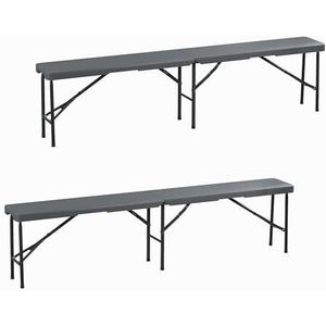 Relaxdays Set van 2 opvouwbare banken van kunststof, staal, voor camping, balkon en tuin, 43 x 180 x 25 cm (h x b x d), grijs