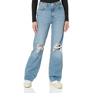 PIECES Pcholly Dames Jeans Hw Wide JNS Mb Destroy Noos Bc, Middelblauw denim