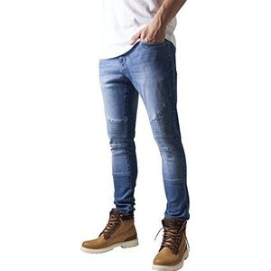 Urban Classics TB1436 Jeans voor heren en jongens, slim fit, 5-pocket stretch bikerbroek in used look, Verwassen Blauw (799)