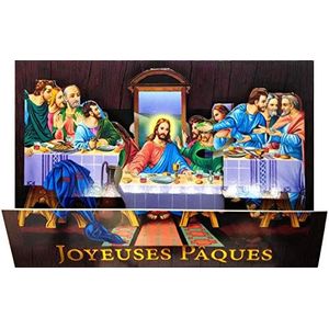 Afie 62-1011-A pop-upkaart met 3D-pop-up-hanger, goudkleurig, glanzend, met witte envelop, Jezus Christus laatste maaltijd diner, delen, brood, wijn, asters, party, lente