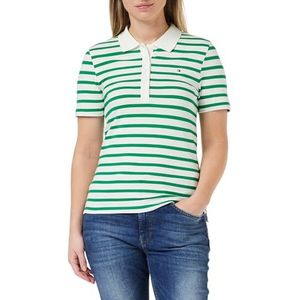 Tommy Hilfiger 1985 Slim Pique Stripe Polo Ss Ww0ww39530 Damespolo met korte mouwen, Groen (Breton Ecru/Olympisch Groen)