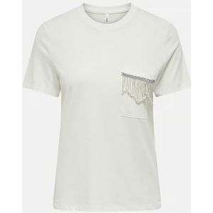 ONLY Onltribe Life S/S Pocket Top Jrs T-shirt voor dames, Cloud Dancer - Details: drop down kralen (tonal)