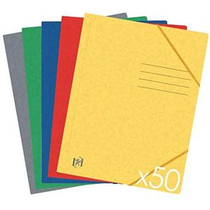 OXFORD Topfile+ Documentenmap, 3 kleppen, A4, elastiek, 5 verschillende kleuren, 50 stuks